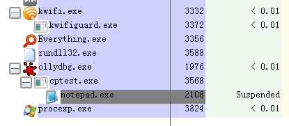 图34-15 notepad.exe被挂起